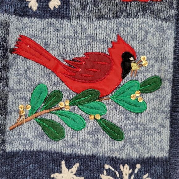 Heirloom Collectibles Y2K Embellished Christmas Sweater Zip Vest Blue Tartan - Picture 3 of 10